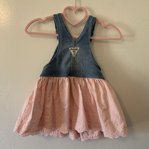 Osh Kosh Vest Bak Overall Jumper Dress 3T Pink Embroidered - Picture 4 of 7